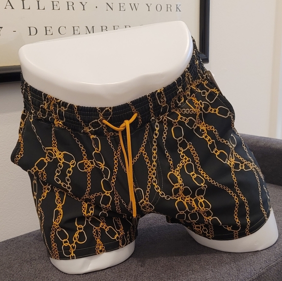 Tropical Black and Gold Summer Shorts - Picture 1 of 2